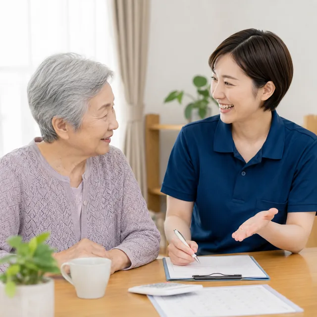 ご利用者と予定を相談しながらリハビリの計画を立てている様子