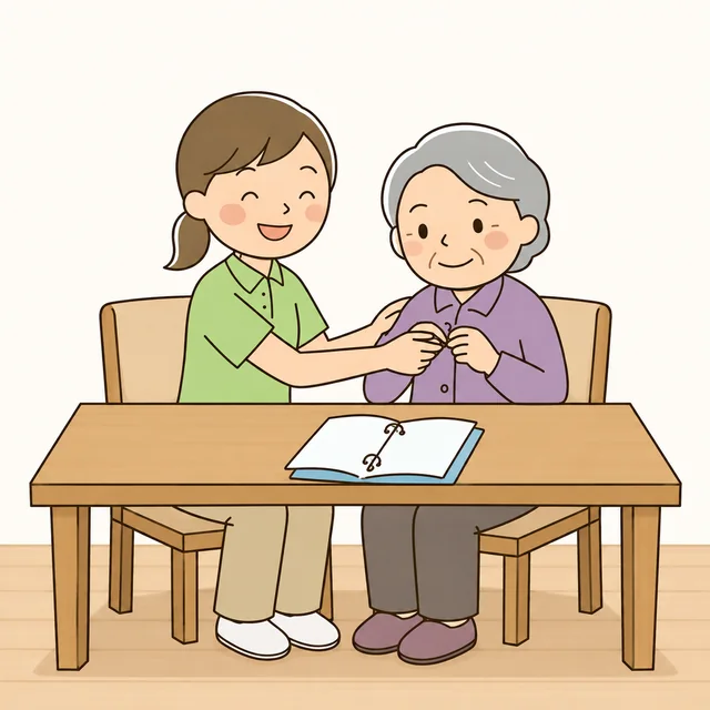 ボタンをとめるなど生活動作の練習をする様子