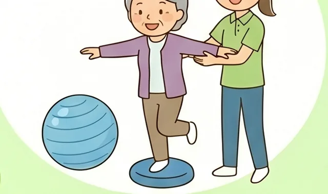 バランスクッションを使ってバランス能力を高める練習の様子