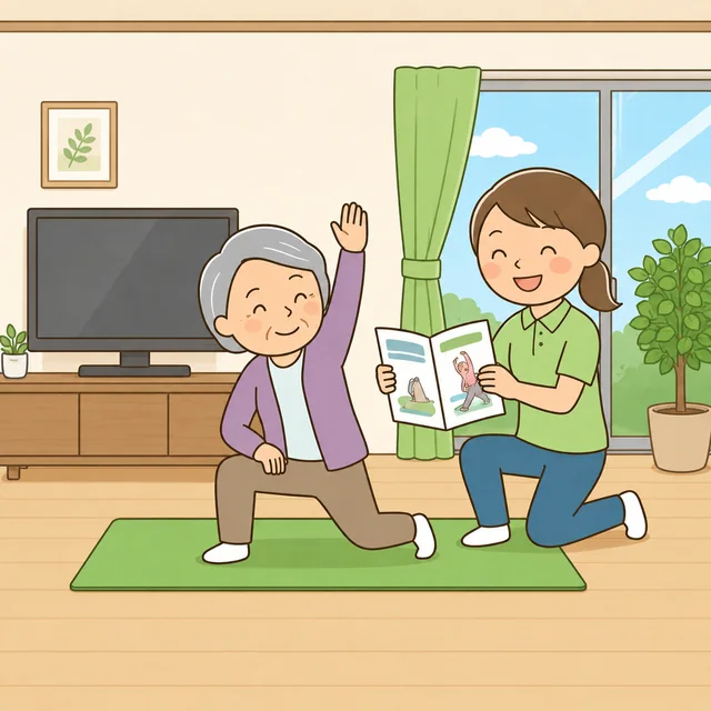 自宅で自主トレーニングの指導を受ける様子