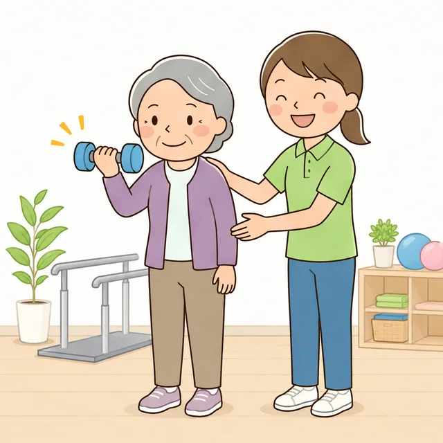 ダンベルを使った筋力向上トレーニングの様子