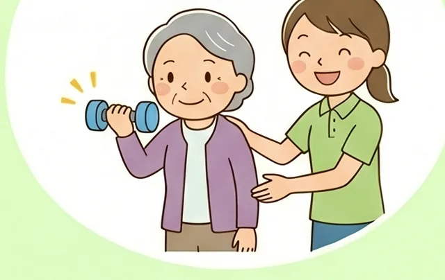 ダンベルを使った筋力向上トレーニングの様子